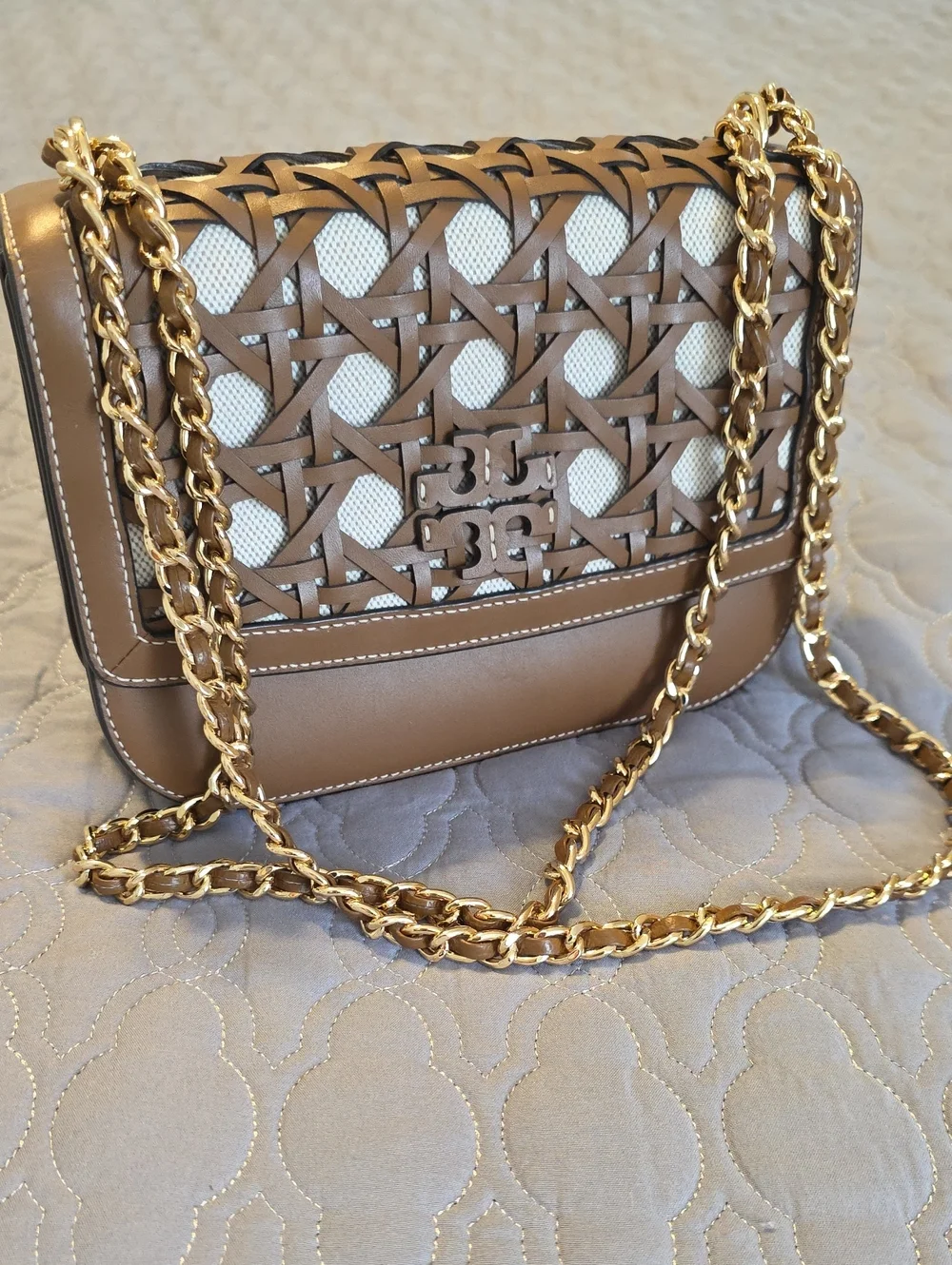 Tory Burch Britten Basketweave Convertible Crossbody/Shoulder Bag